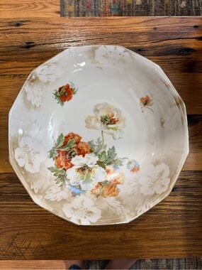 Antique German Porcelain Serving Bowl Orange Flower Gold Trim